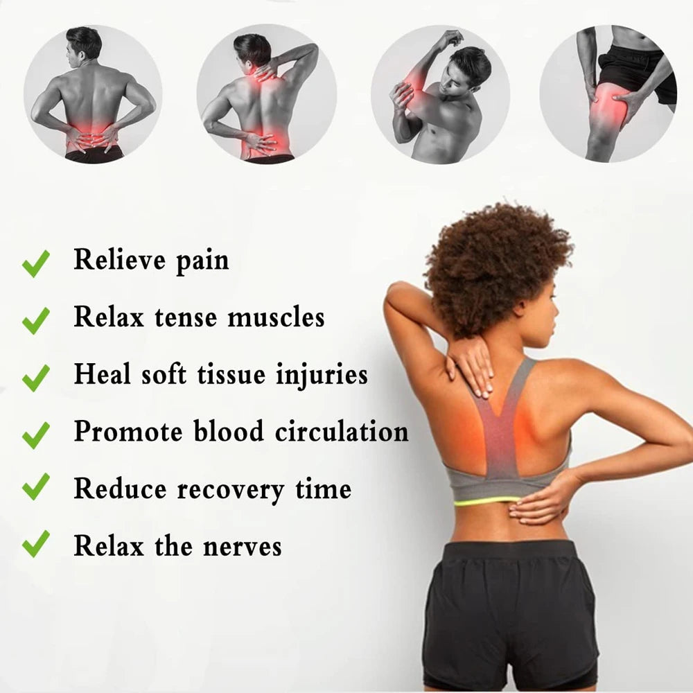 Woman using wooden handheld massage roller to relieve back and shoulder pain and relax muscles