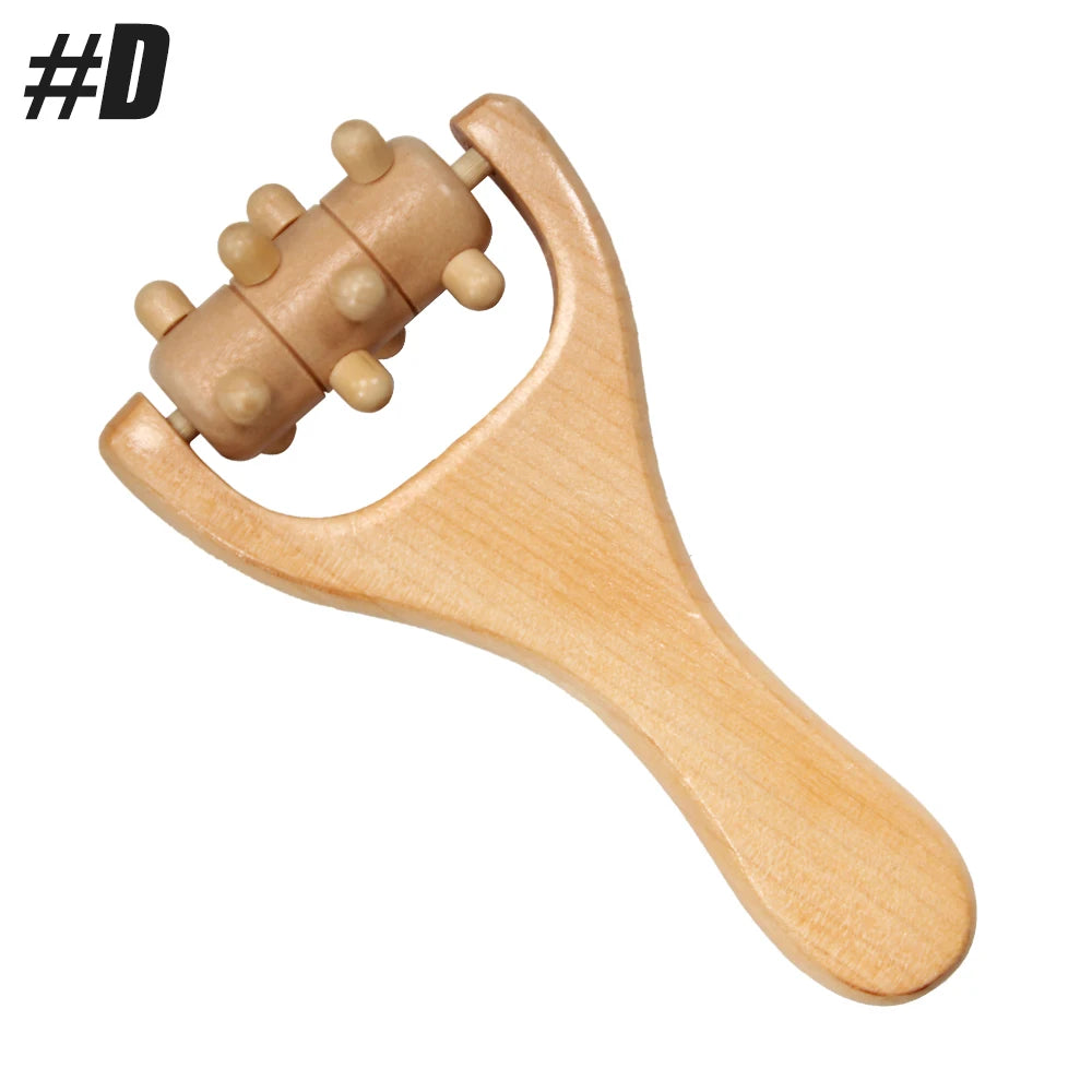 SACRED SELF WELLNESS wooden handheld massage roller with ergonomic handle and textured knobs for deep tissue massage