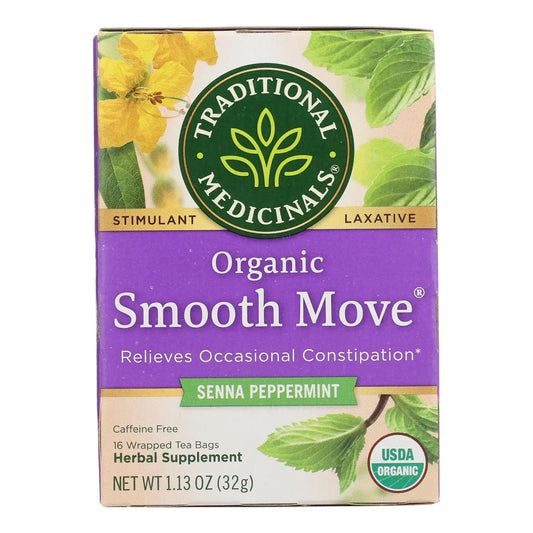 Traditional Medicinals Organic peppermint laxative tea Smooth Move Senna Peppermint herbal supplement box