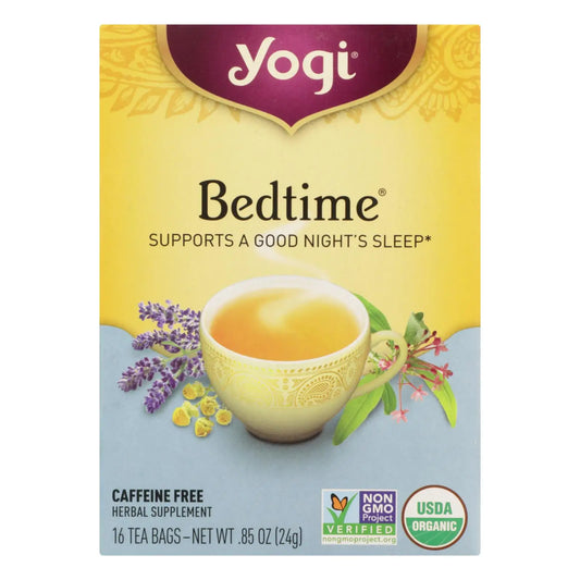 Yogi Bedtime herbal tea caffeine free supporting a good night's sleep with 16 tea bags