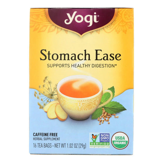 Yogi organic stomach ease tea box with 16 caffeine free herbal tea bags for healthy digestion